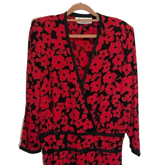 Vintage ALBERT NIPON - Unique Floral Faux Wrap Dress - size 6 - Picture 6 of 8